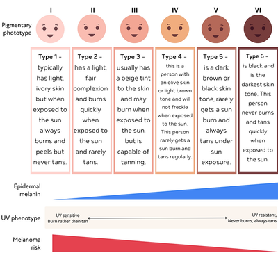 chart of pigmentation and melanoma risk